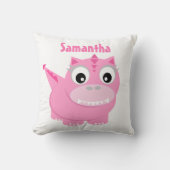 Cute Dinosaur Cartoon Roze Kinder Naam Sierkussen (Voorkant)