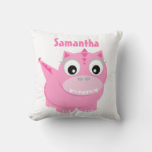 Cute Dinosaur Cartoon Roze Kinder Naam Sierkussen