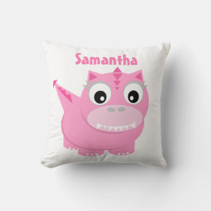 Cute Dinosaur Cartoon Roze Kinder Naam Sierkussen