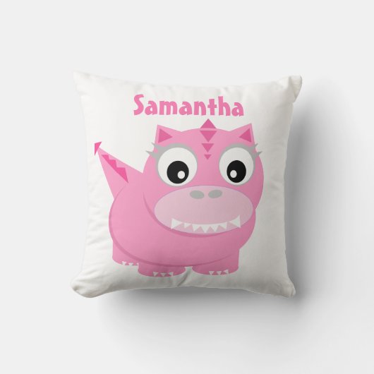 Cute Dinosaur Cartoon Roze Kinder Naam Sierkussen (Voorkant)