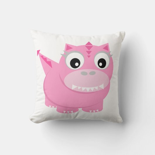Cute Dinosaur Cartoon Roze Kinder Sierkussen (Voorkant)