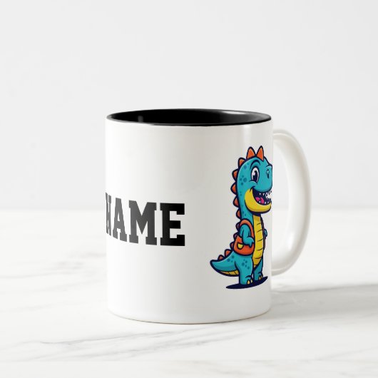 Cute Dinosaur Coffee Mug – Fun Dino Drinkware for Tweekleurige Koffiemok (Voorkant rechts)