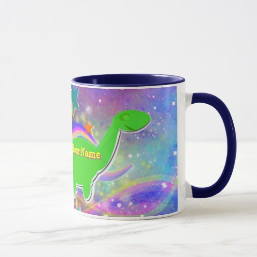 Cute Dinosaur Color Stars & Swirls Name Mok (Rechts)