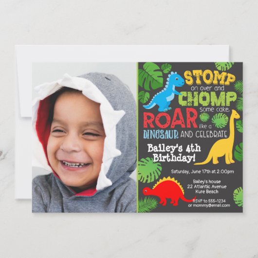 Cute Dinosaur Colorful Birthday Boy Foto Kaart (Voorkant)