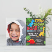 Cute Dinosaur Colorful Birthday Boy Foto Kaart (Staand voorkant)