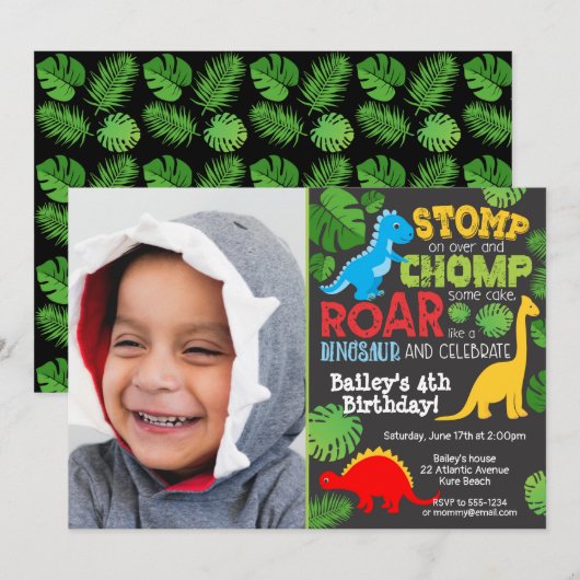 Cute Dinosaur Colorful Birthday Boy Foto Kaart (Voorkant / Achterkant)