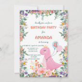 Cute dinosaur crown flora Birthday Party Kaart (Voorkant)