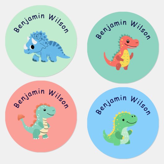 Cute Dinosaur Custom Kids Name  Labels (Groep)