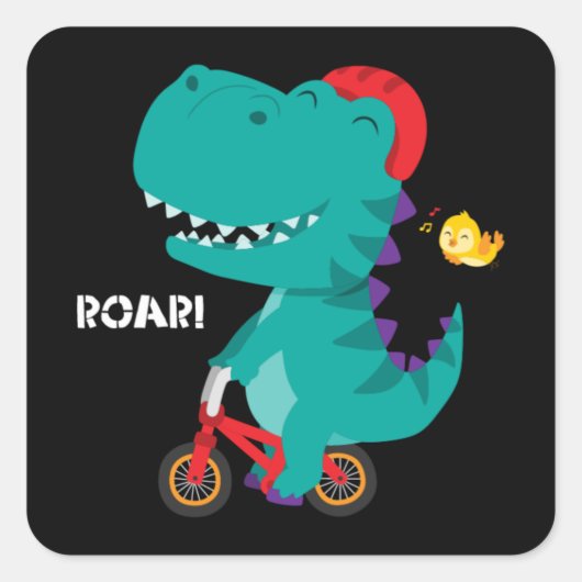 Cute dinosaur die fietsen vierkante sticker (Voorkant)