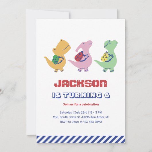 Cute Dinosaur die naar school gaat, kinderen van z Kaart (Voorkant)