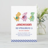 Cute Dinosaur die naar school gaat, kinderen van z Kaart (Staand voorkant)