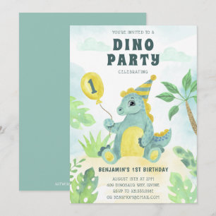 Cute Dinosaur Dino Party Boy First Birthday Kaart