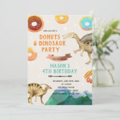 Cute dinosaur donut boy party kaart (Staand voorkant)