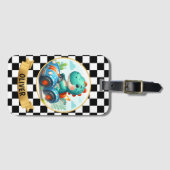 Cute Dinosaur Driving a Race Car Bagagelabel (Voorkant (horizontaal))