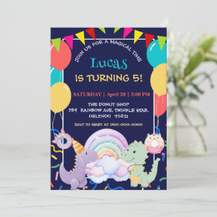 Cute Dinosaur Eenhoorn Regenboog donut ballon patr Kaart