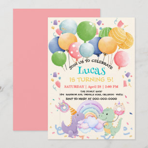 Cute Dinosaur Eenhoorn Regenboog donut ballon patr Kaart