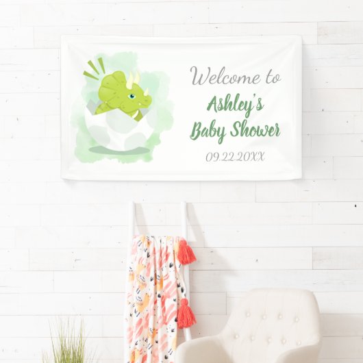 Cute Dinosaur Egg Green Baby shower Backdrop Spandoek (Insitu)