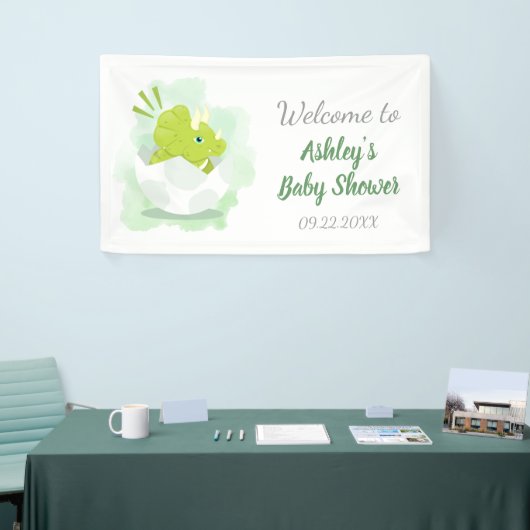 Cute Dinosaur Egg Green Baby shower Backdrop Spandoek (Beurs)
