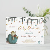 Cute Dinosaur Egg Green Neutral Baby Shower Kaart (Staand voorkant)