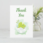 Cute Dinosaur Egg Green Waterverf Baby shower Bedankkaart (Staand voorkant)
