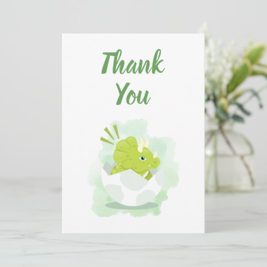 Cute Dinosaur Egg Green Waterverf Baby shower Bedankkaart (Staand voorkant)