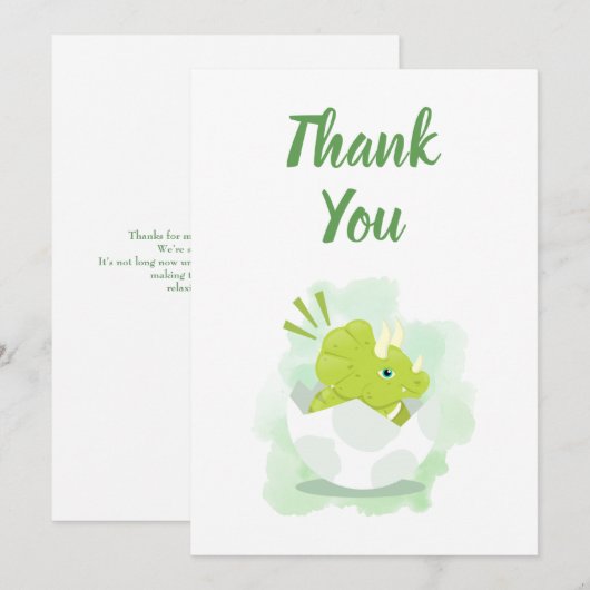 Cute Dinosaur Egg Green Waterverf Baby shower Bedankkaart (Voorkant / Achterkant)