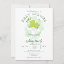 Cute Dinosaur Egg Green Waterverf Baby shower Inv