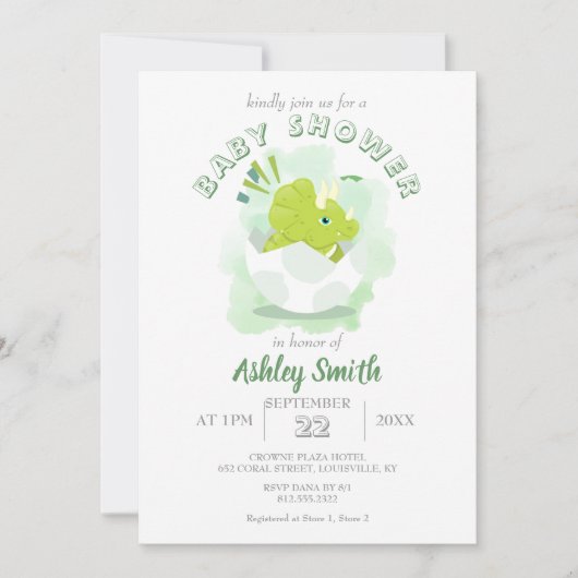 Cute Dinosaur Egg Green Waterverf Baby shower Kaart (Voorkant)