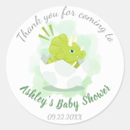 Cute Dinosaur Egg Green Waterverf Baby shower Ronde Sticker