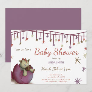 Cute Dinosaur Egg Paars Girl Baby shower Invitati Kaart