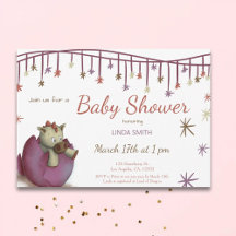 Cute Dinosaur Egg Paars Girl Baby shower Invitati