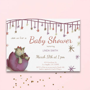 Cute Dinosaur Egg Paars Girl Baby shower Invitati Kaart