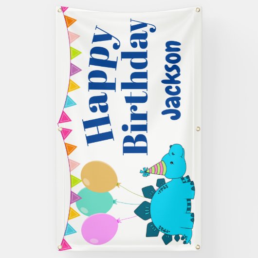 Cute Dinosaur | Eigen gelukkige verjaardag Spandoek (Verticaal)