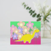Cute Dinosaur en Flowers Briefkaart (Staand voorkant)