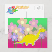 Cute Dinosaur en Flowers Briefkaart (Voorkant / Achterkant)