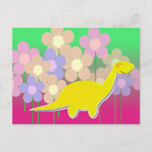Cute Dinosaur en Flowers Briefkaart