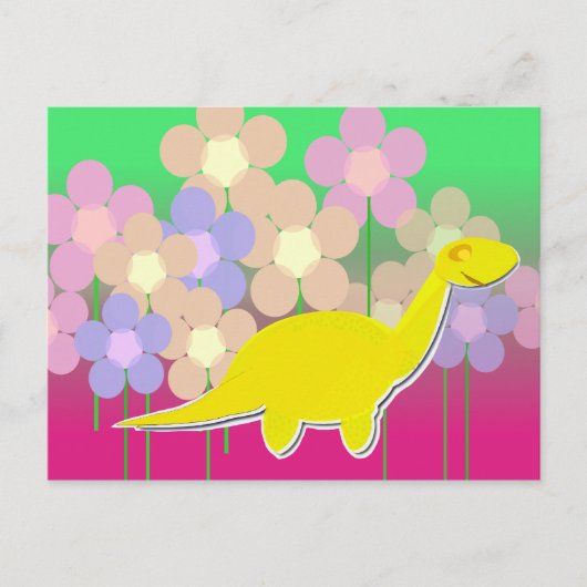 Cute Dinosaur en Flowers Briefkaart (Voorkant)