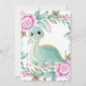 Cute Dinosaur en Pink Peony Baby shower Invites Kaart (Achterkant)