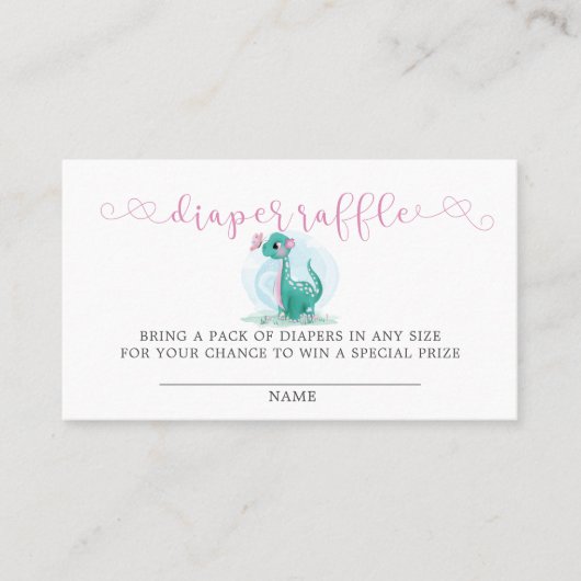 Cute Dinosaur en Pink Peony Diaper Raffle Busines Visitekaartje (Voorkant)