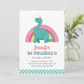 Cute Dinosaur en Rainbow Kinder Dino Birthday Kaart (Staand voorkant)