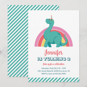 Cute Dinosaur en Rainbow Kinder Dino Birthday Kaart