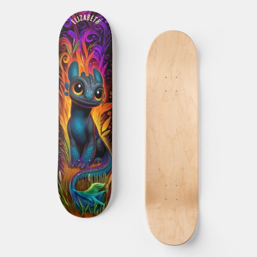 Cute Dinosaur Fantasy Forest Cool Children Art Persoonlijk Skateboard (Voorkant)
