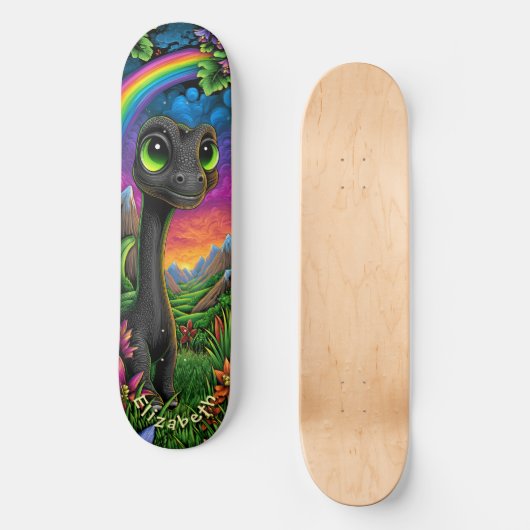 Cute Dinosaur Fantasy Mountains Cool Children Art Persoonlijk Skateboard (Voorkant)