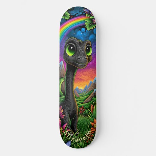 Cute Dinosaur Fantasy Mountains Cool Children Art Persoonlijk Skateboard (Voorkant)