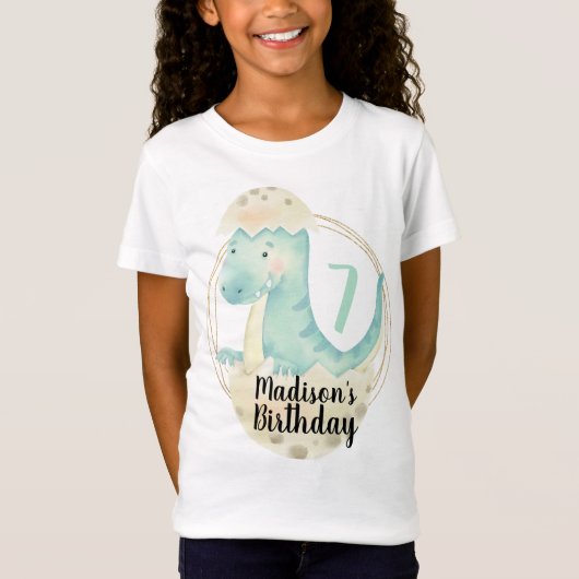 Cute Dinosaur Faux Glitter Birthday Party T-Shirt (Voorkant)