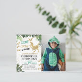 Cute Dinosaur feest Foto Verjaardag Briefkaart (Staand voorkant)