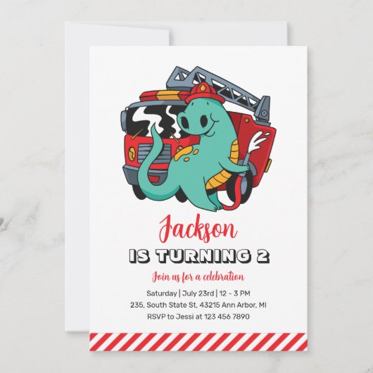 Cute Dinosaur Firefighter Kinder Dino Birthday Kaart (Voorkant)