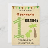 Cute Dinosaur First Birthday Invitation Kaart (Voorkant)