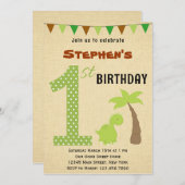 Cute Dinosaur First Birthday Invitation Kaart (Voorkant / Achterkant)