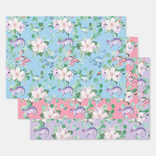 Cute dinosaur floral illustration kinder party inpakpapier vel